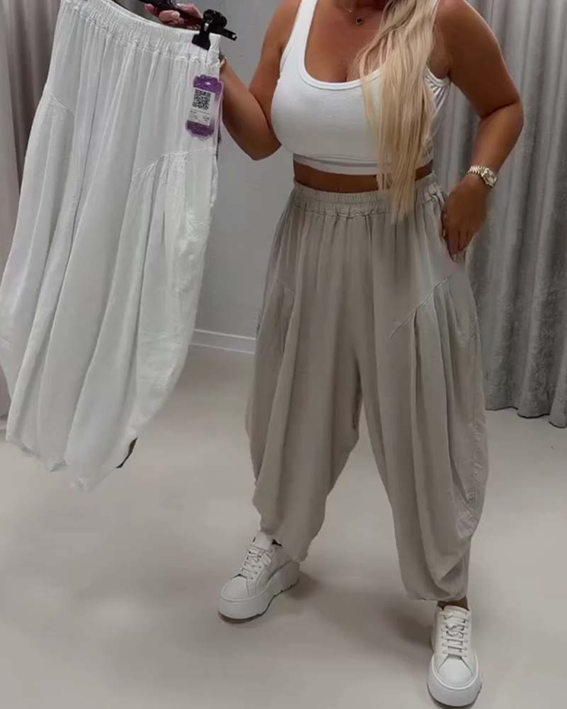 Pantalon Taille Élastique Jambe Large Harem