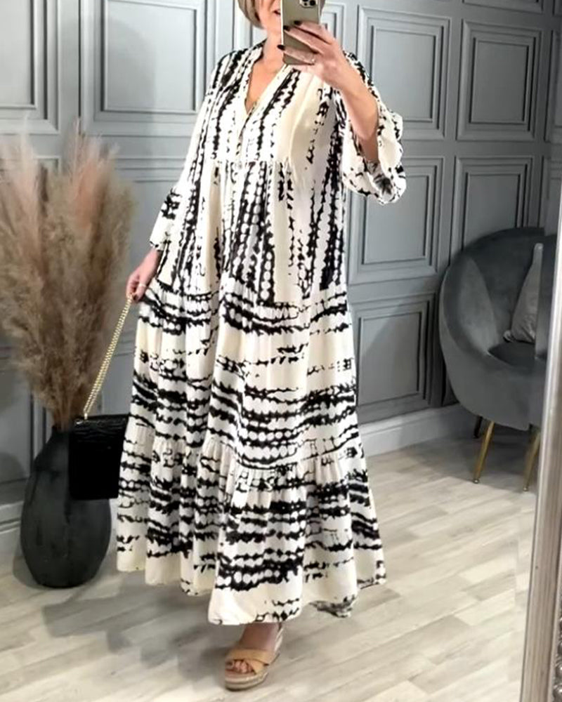 Robe décontractée à manches cloche et imprimé contrasté