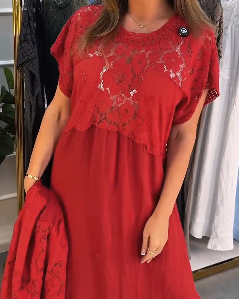 Robe Élégante Dentelle-Garni Patchwork Maxi