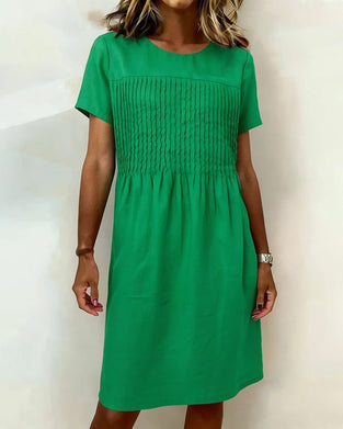 Robe Col Rond Plissé Décontractée