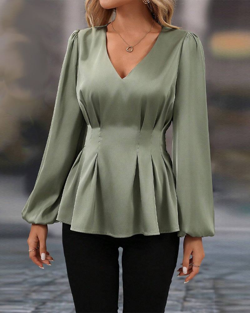Blouse Col V Manches Bouffantes Taille