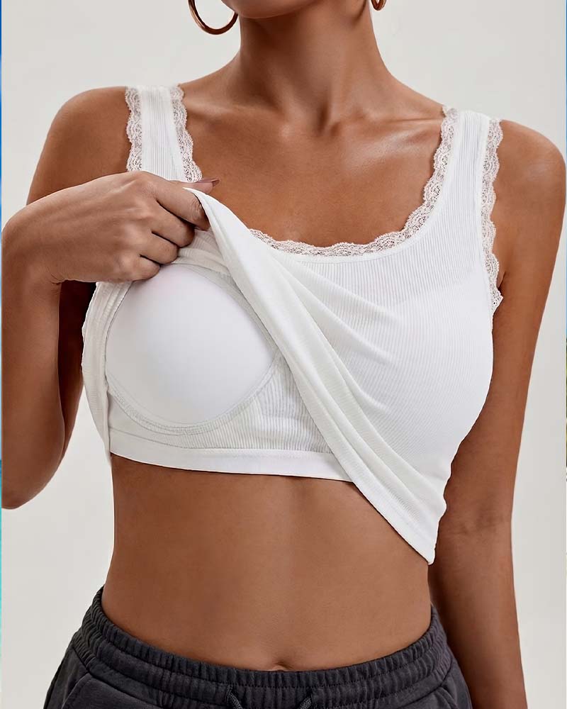 Tank Top Rembourré Dentelle Garniture