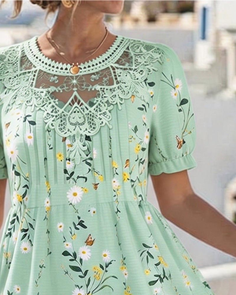 Robe Daisy Dentelle Manche Courte Vacances
