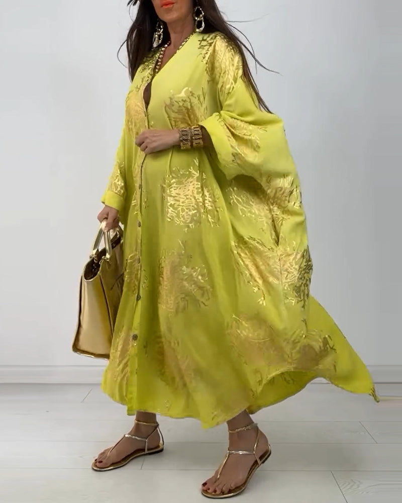 Robe ample boutonnée imprimée à manches longues