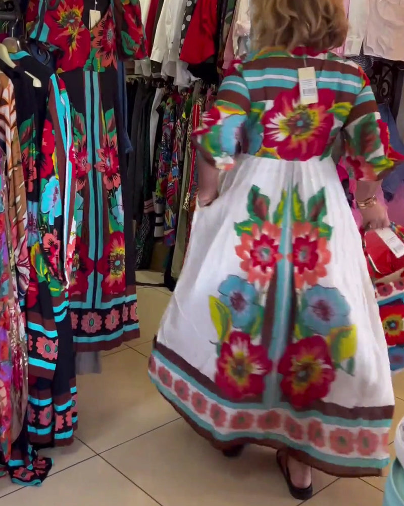 Robe florale décontractée ample en V profond