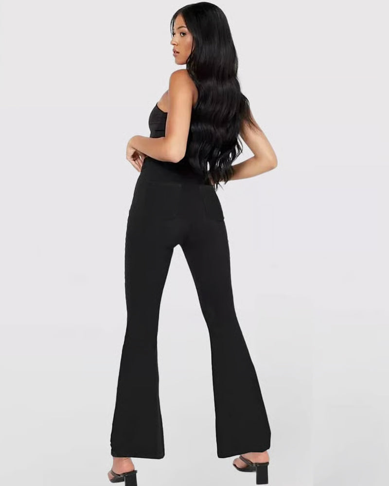 Pantalon Haute Élasticité Mode Poche Évasé