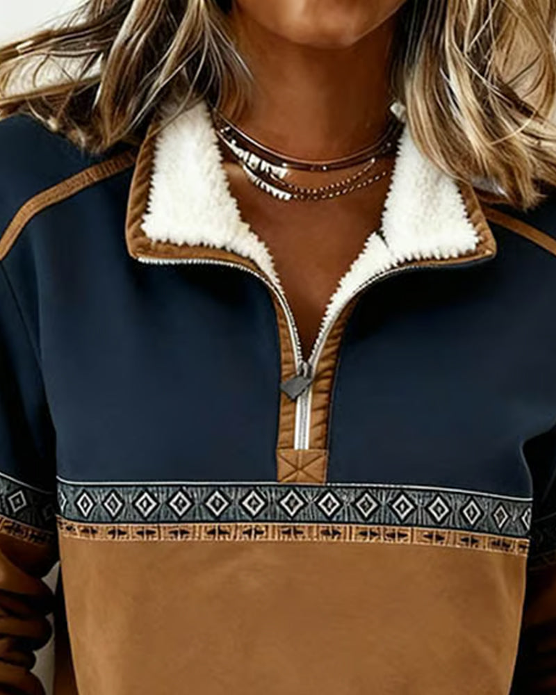 Sweat Rétro À Coupe De Couleur Et Col En Fourrure