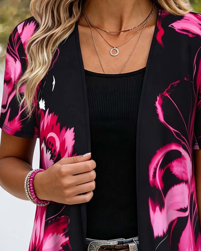 Blouse Base Noire Rose Rouge Florale