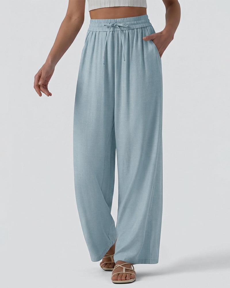 Pantalon Taille Élastique Jambe Large Attacher Décontracté