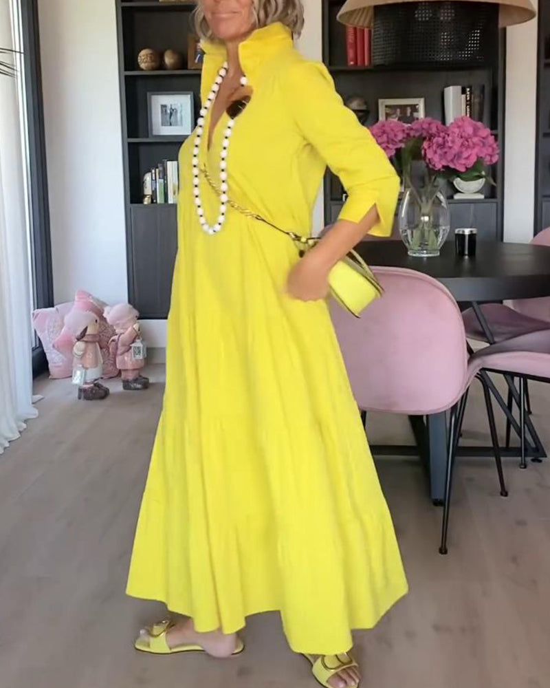 Robe patchwork décontractée avec poches à revers et couleur unie