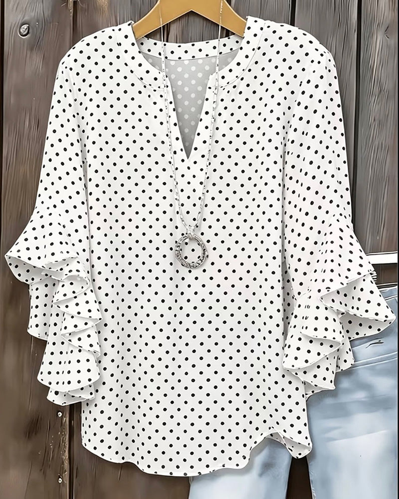 Blouse Pois Manche Volantée Superposée