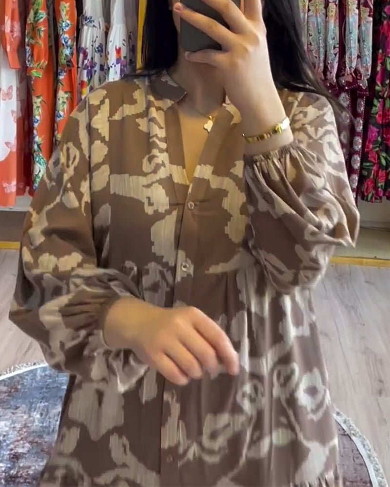 Robe ample imprimée surpiqûre boutonnée