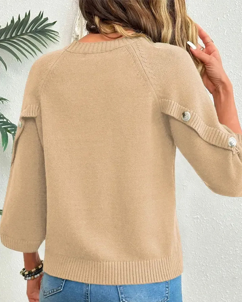 Pull-Over Col Rond Boutonnage Manche Cloche