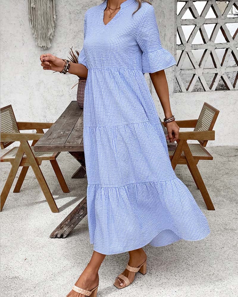 Robe Bleu Blanc Vichy Col V