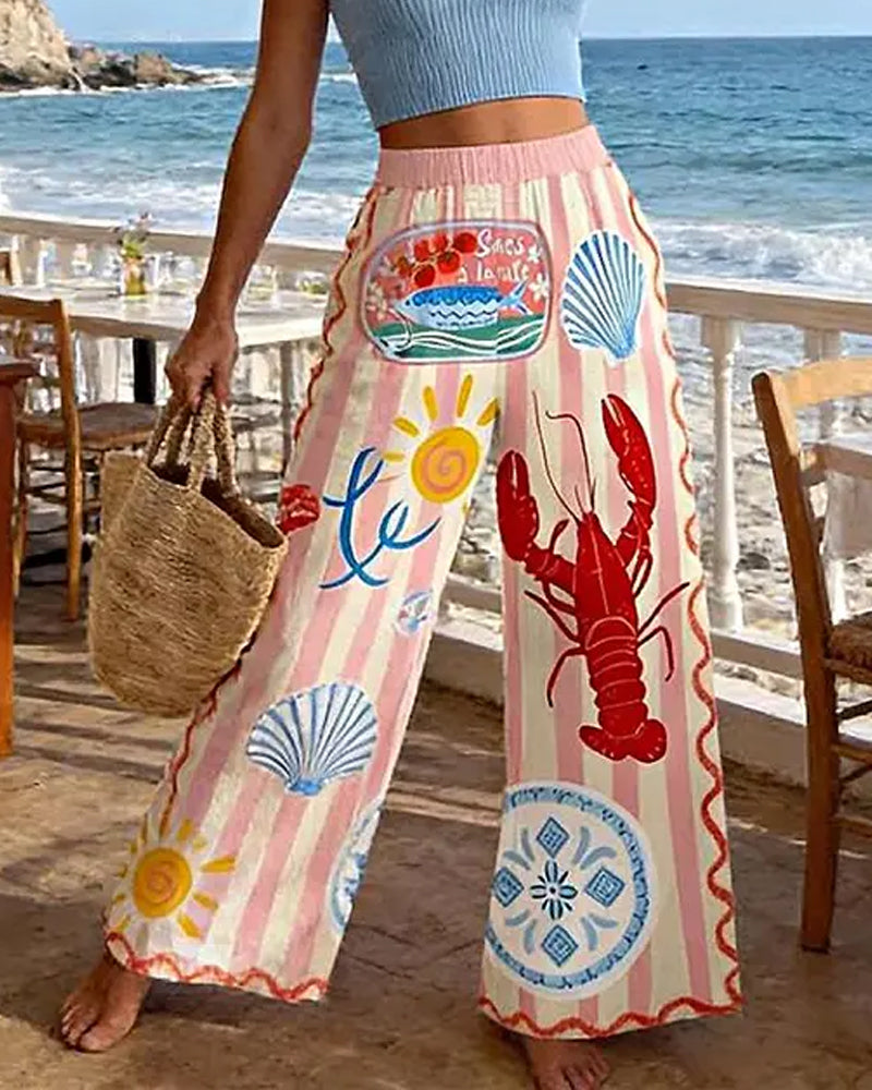 Pantalon Océan Imprimé Large Jambe