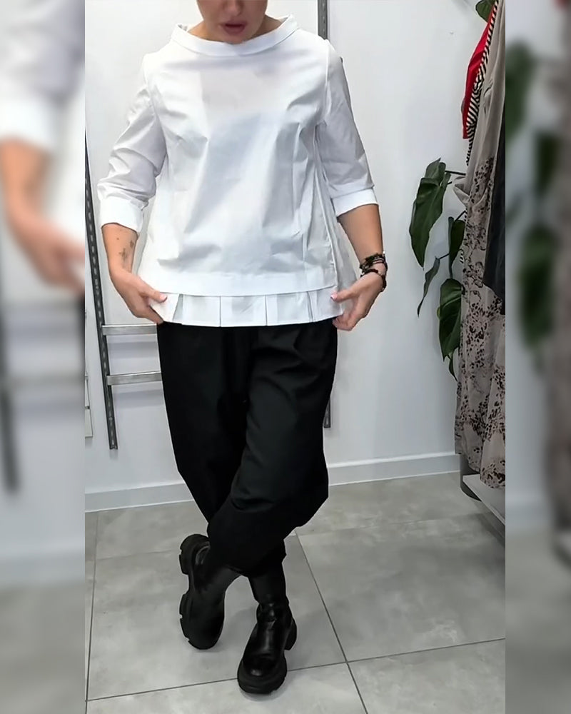 100% Coton louse Col Large Couleur Unie Décontracté