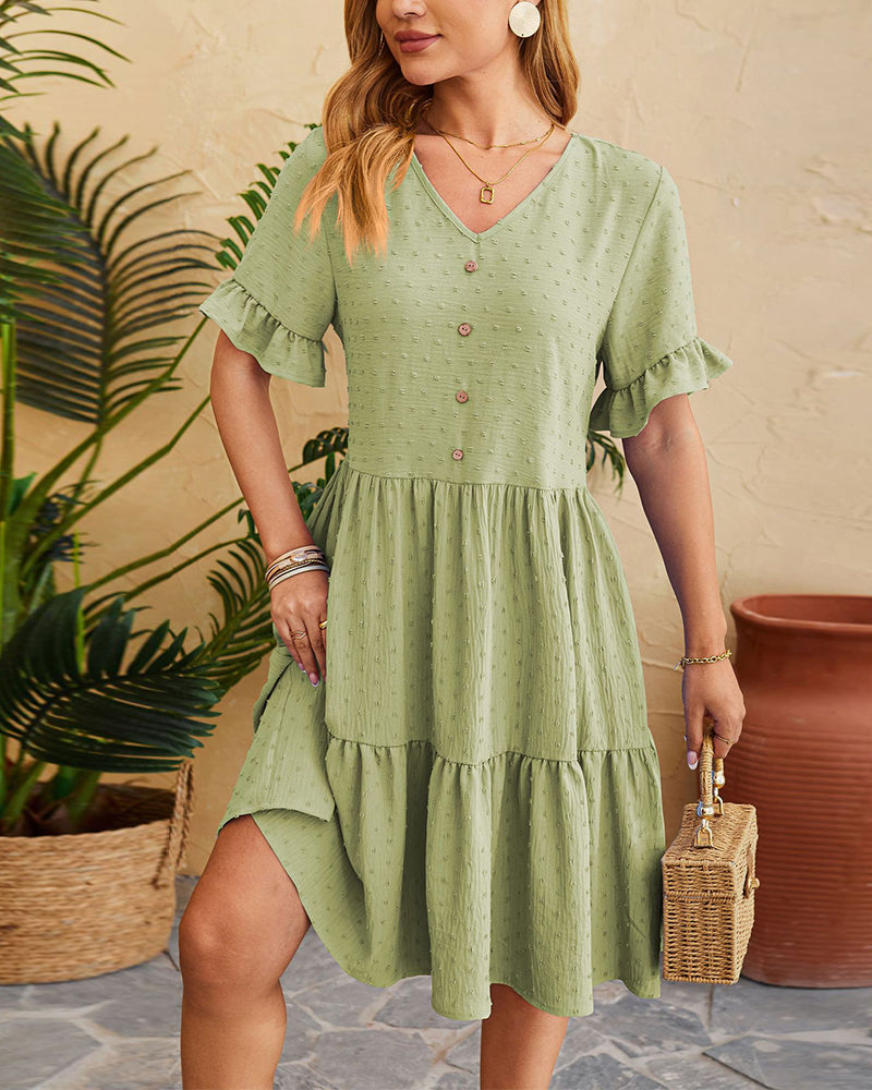 Robe trapèze élégante à volants et boutons