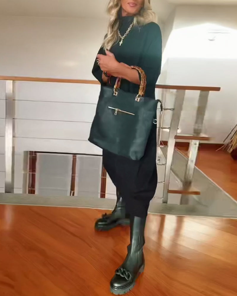 Robe décontractée ample à col haut de couleur unie