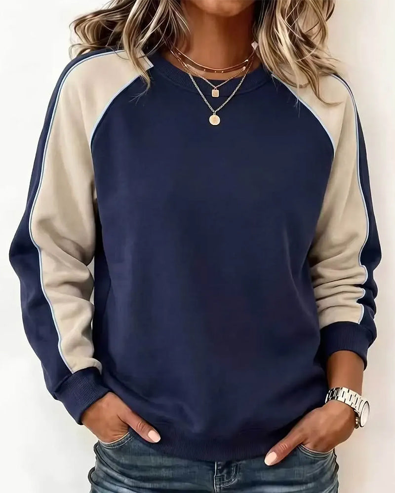 Sweatshirt Bloc De Couleur Raglan Col Rond