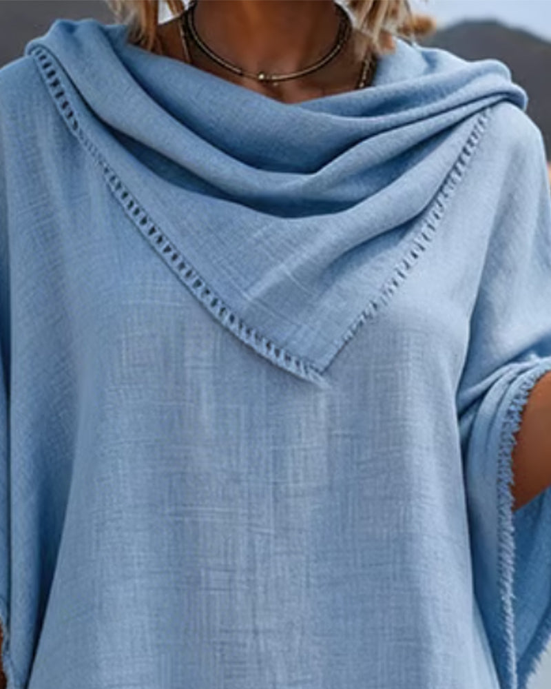 Robe Capuche Écharpe Pompons Unie