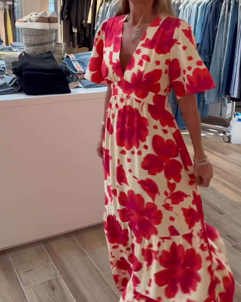 Robe Profond V Resort Taille Imprimé