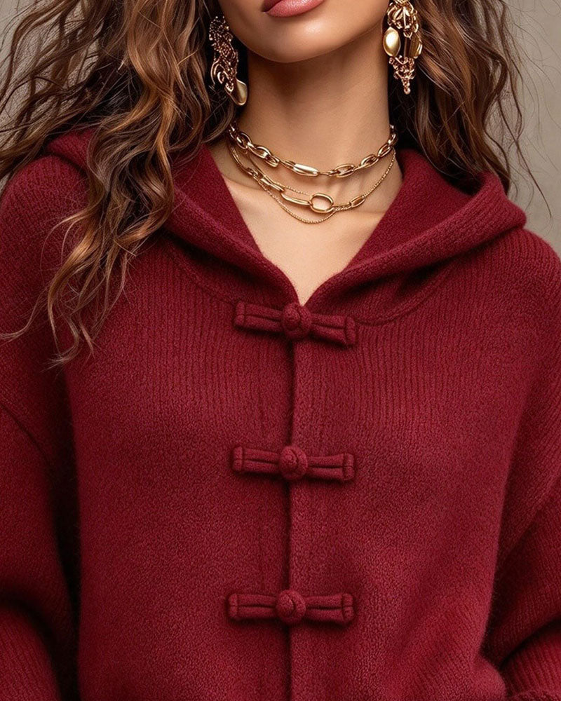 Cardigan Uni À Capuche Pull