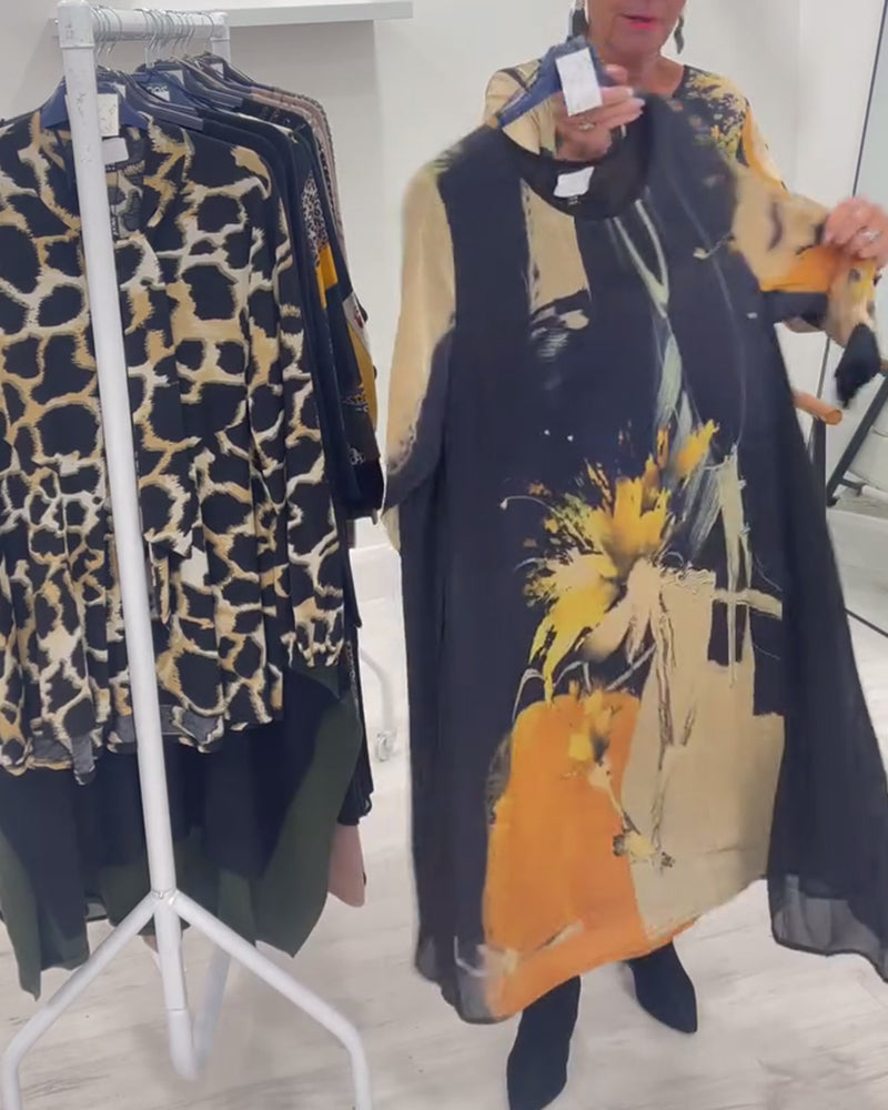 Robe À Col Rond Et Imprimé Rétro