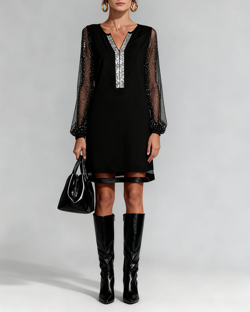 Robe Élégante Col En V Strass