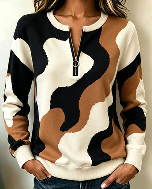 Sweatshirt Bloc de Couleur Fermeture Éclair Décontracté