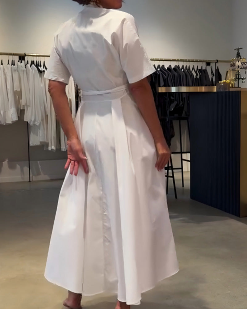Robe Col En V Attacher Taille Jupe Ample