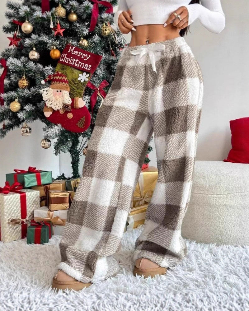 Pantalon À Carreaux Cordon Long