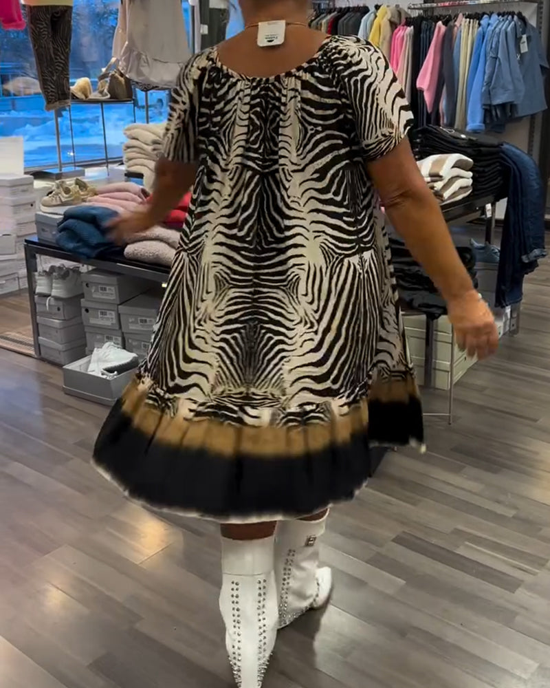 Robe Ample Col Rond Manches Courtes Imprimée