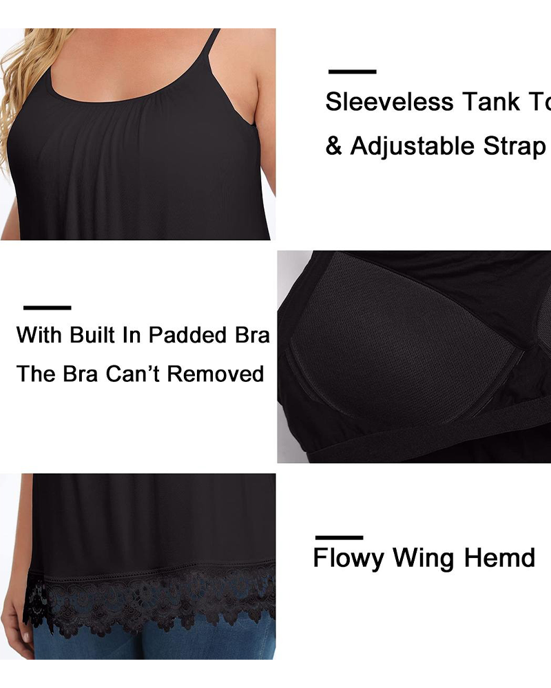 Cami Haut Bretelles Spaghetti Froncé Dentelle Patchwork Soutien-Gorge Intégré