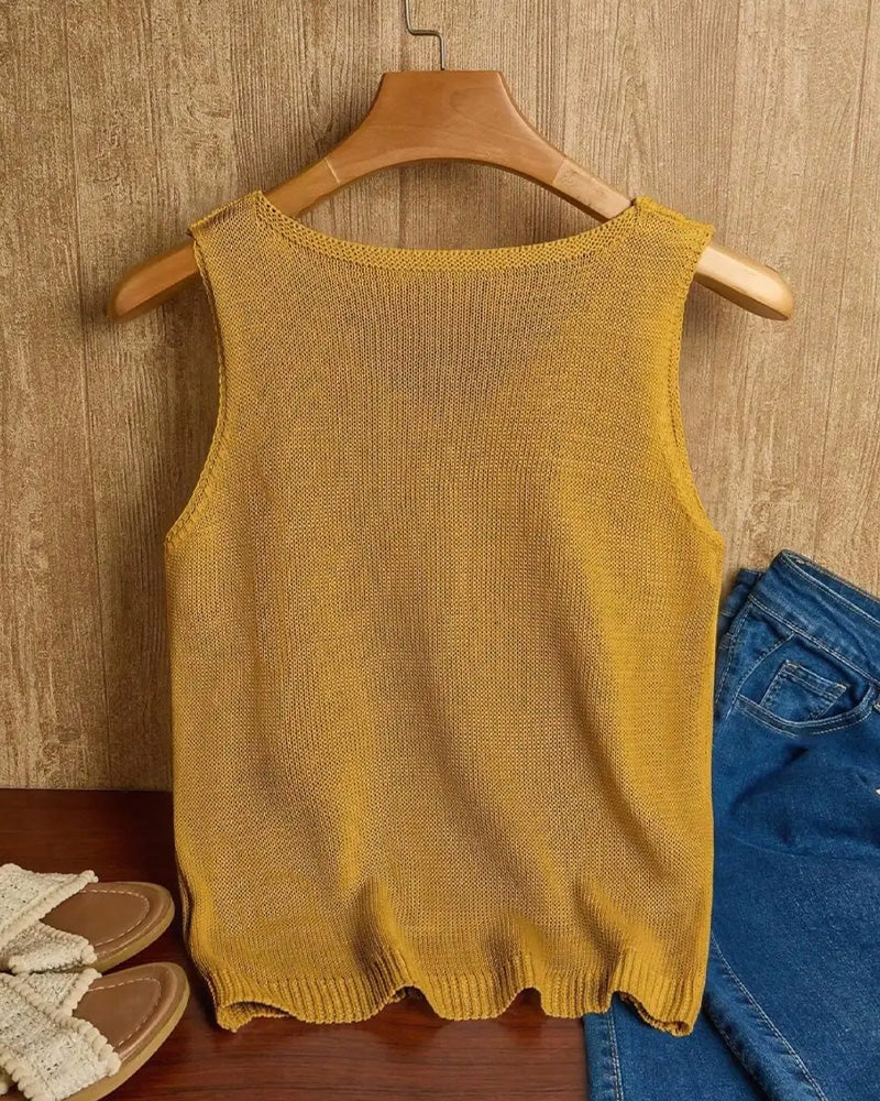 Pullover Col En V Découpe Sans Manches