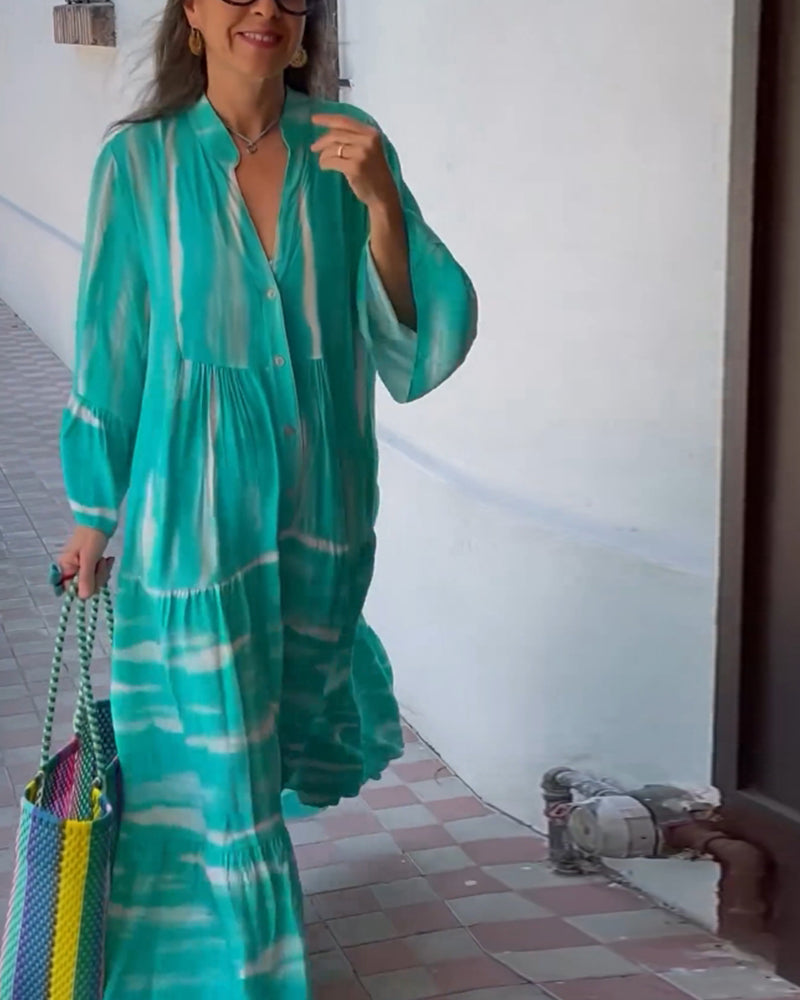 Robe longue ample décontractée à col en V et manches évasées