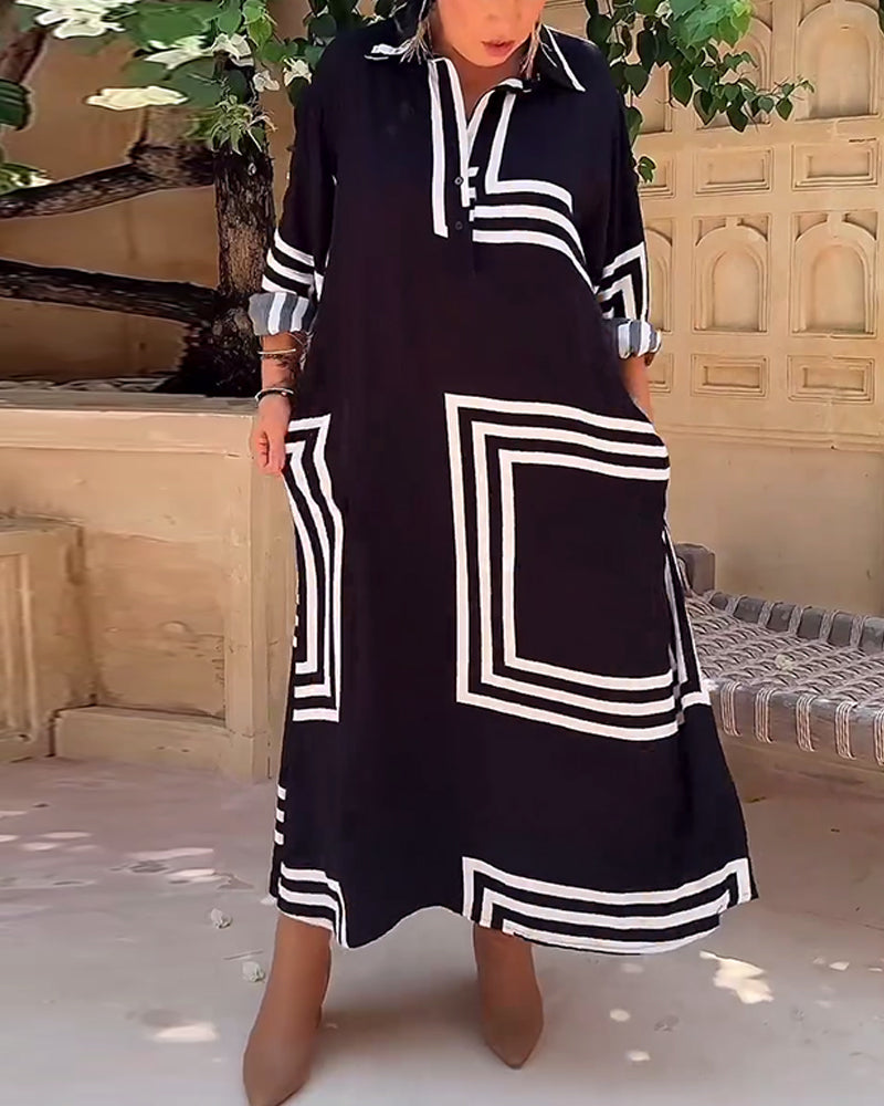 Robe décontractée imprimée rectangulaire à revers