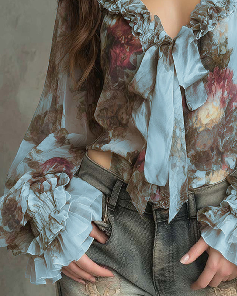 Blouse Imprimé Lotus Élégant