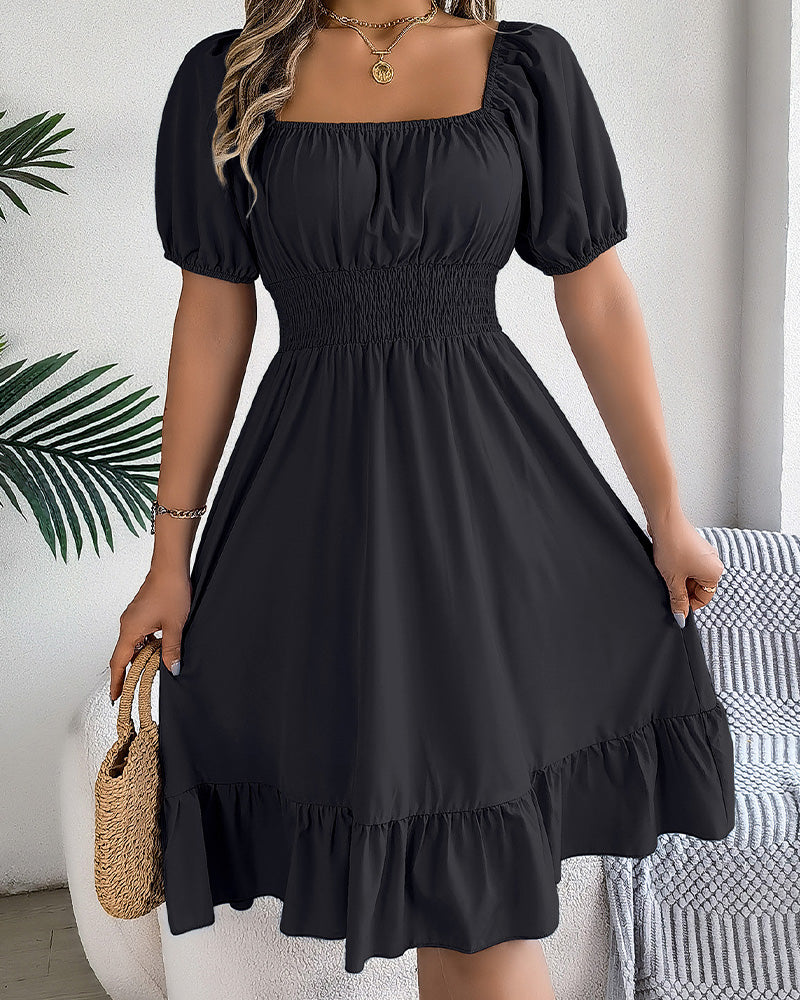 Robe Col Carré Taille Cintrée Volant Ligne A
