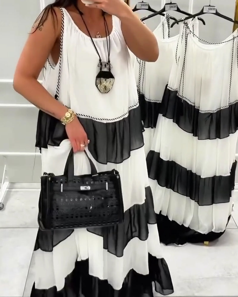 Robe Col Rond Sans Manches Bloc De Couleur