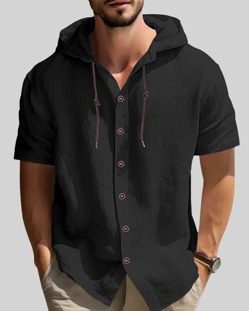Chemise Bouton Cordon Capuche Unie Homme