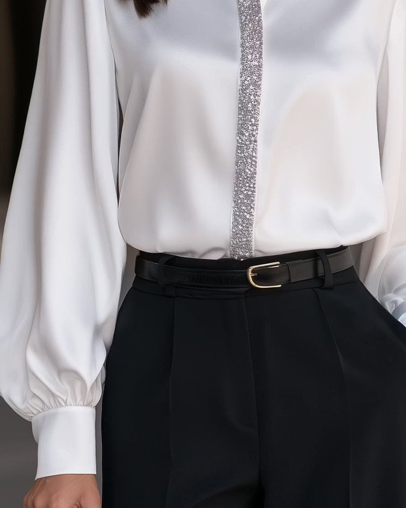 Chemise Élégante À Col Et Manches Lanterne