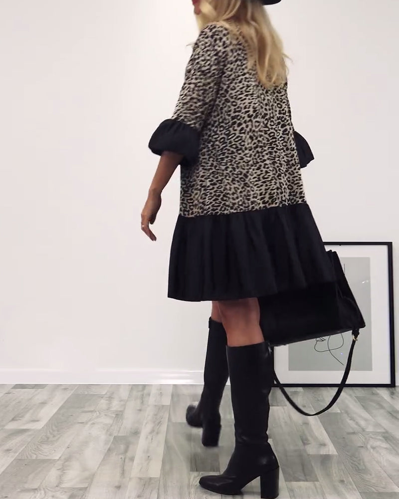 Robe décontractée à volants à imprimé léopard