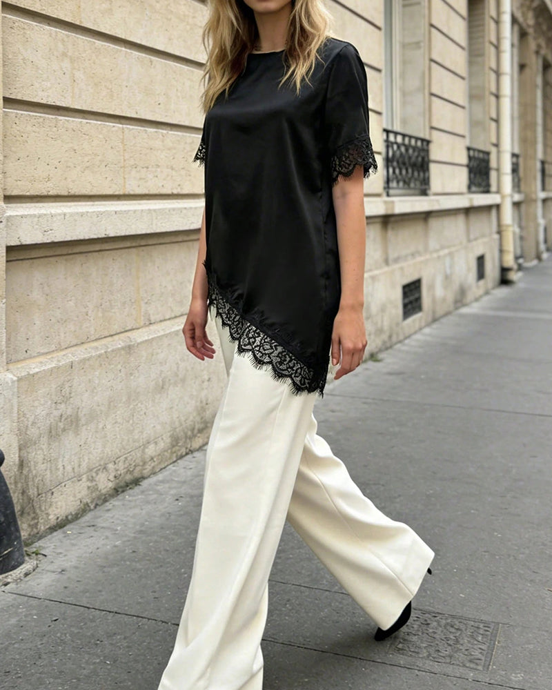Blouse Irrégulière Dentelle Décontractée