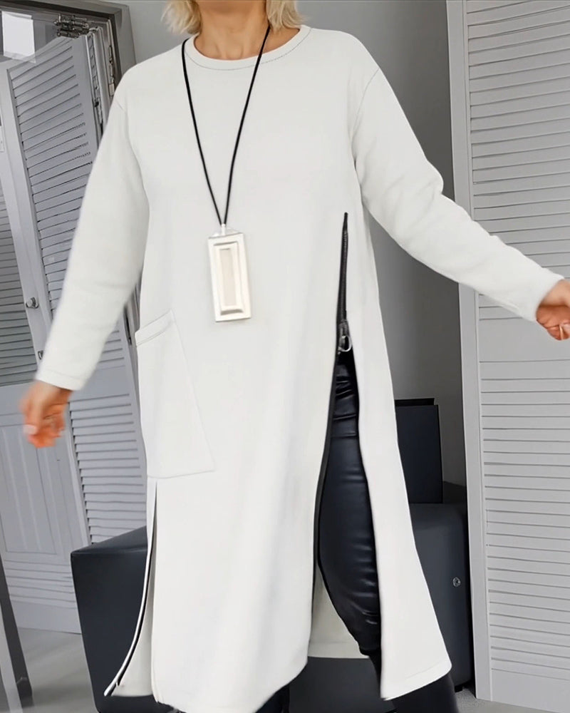 Robe Élégante Grande Poche Design À Fermeture Éclair