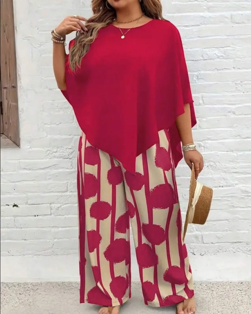 Ensemble Haut Style Cape Et Pantalon Large Imprimé