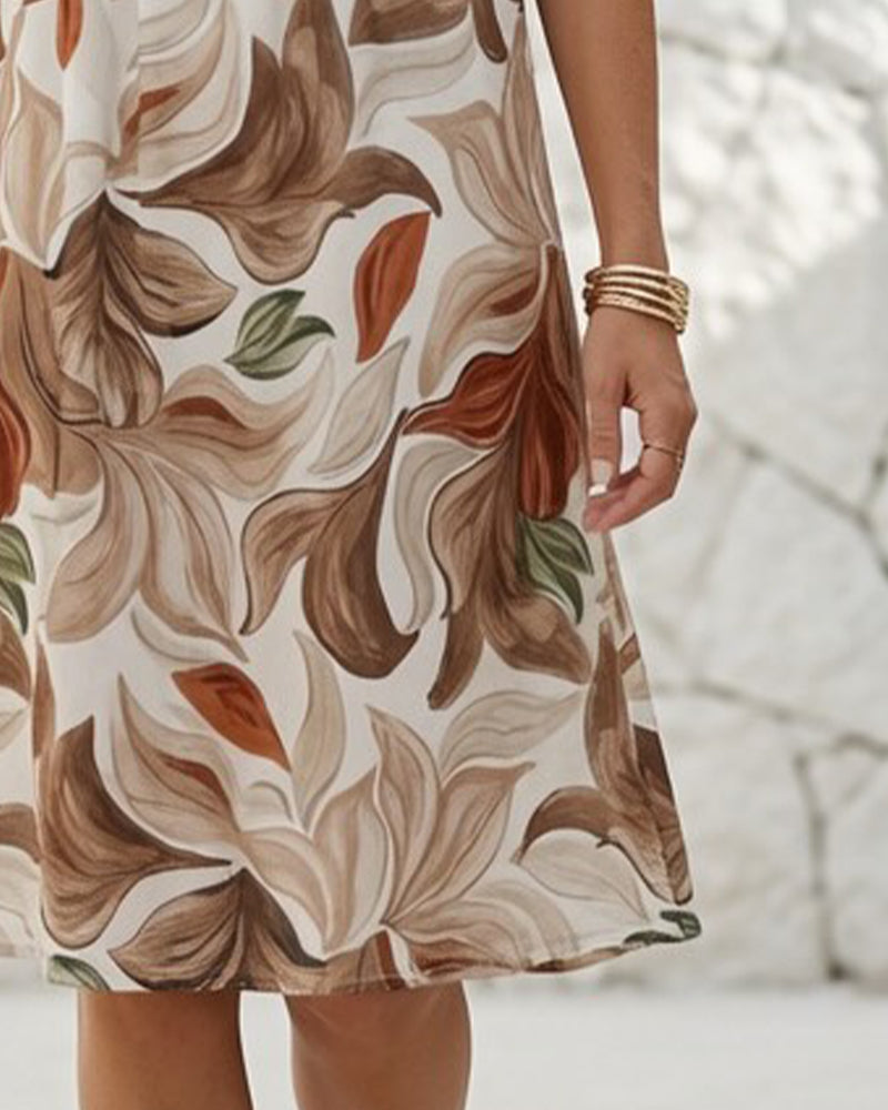 Robe Col Rond Sans Manches Froncée Fleurie