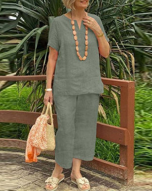 Ensembles Deux-Pièces Chemise Manches Courtes Taille Élastique Pantalon Court