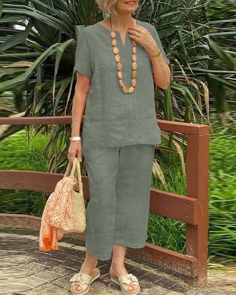 Ensembles Deux-Pièces Chemise Manches Courtes Taille Élastique Pantalon Court