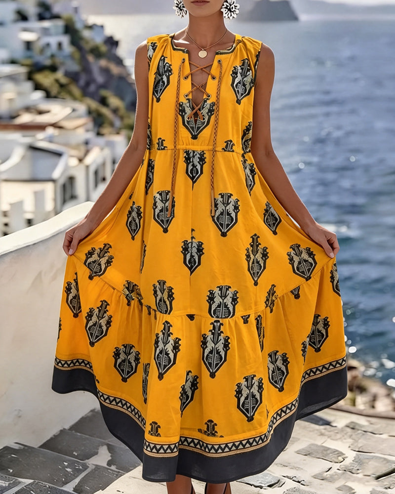 Robes Ethnique Imprimé Attacher Sans Manches Longue