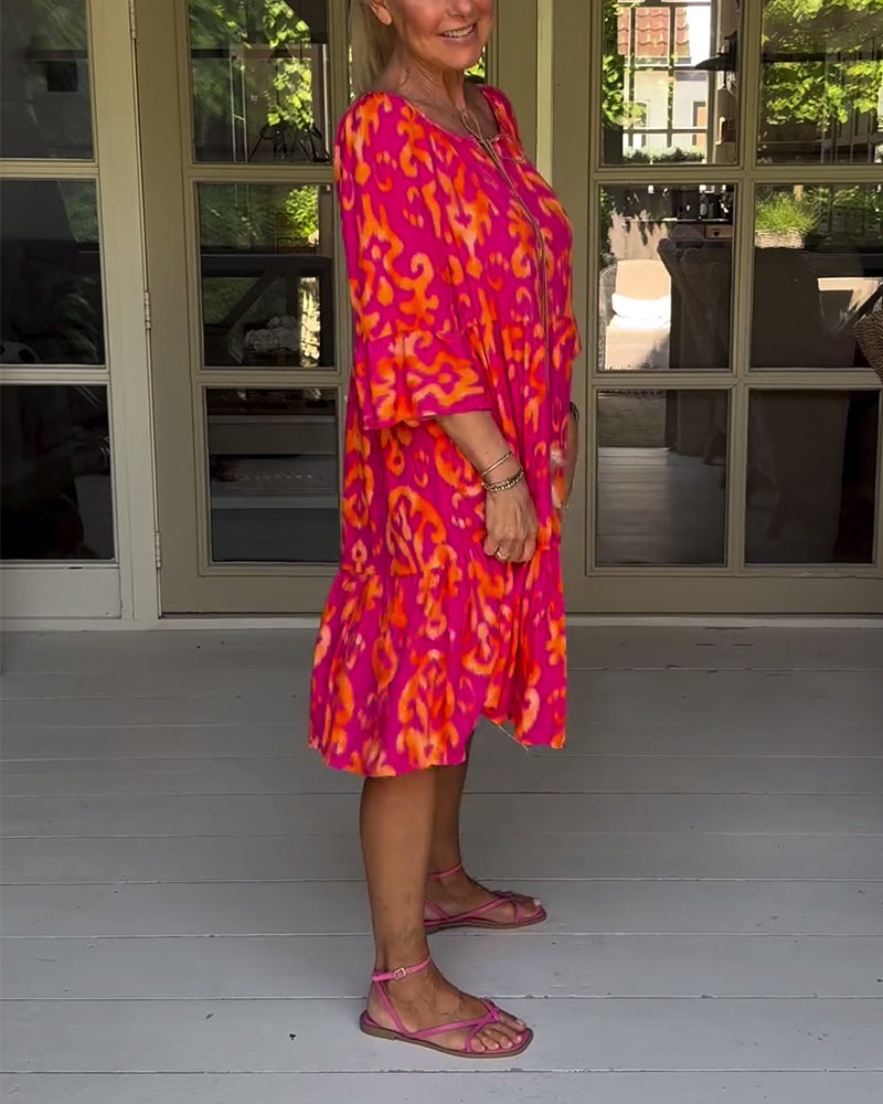 Robe ample imprimée à manches cloche